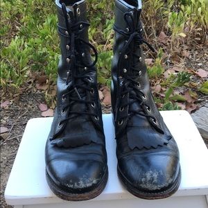 Black, leather western boots with fringe